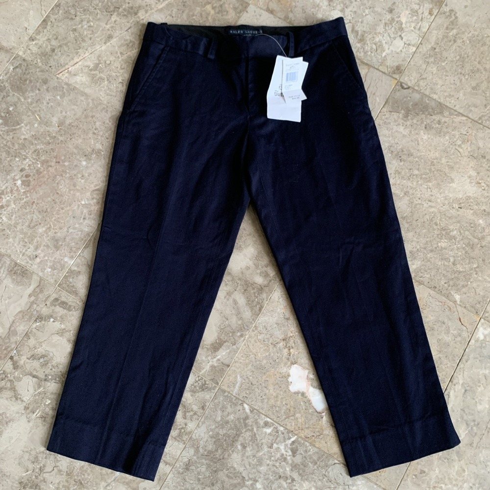 Vintage Ralph Lauren Size 2 Womens Cropped Pants Navy Blue Mid Rise Pocket NWT